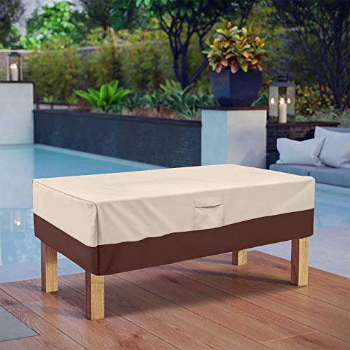 Vailge Rectangular Coffee Table Cover - Outdoor Lawn Patio Furniture Covers with Padded Handles and Durable Hem Cord - Heavy Duty and Waterproof,Fits Large Rectangular Coffee Table (Beige & Brown)