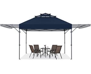 cooshade 10×17 instant canopy tent 3-tier pop up canopy with ventilation and adjustable dual half awnings(navy blue)