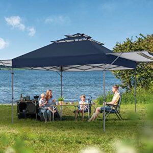 COOSHADE 10x17 Instant Canopy Tent 3-Tier Pop Up Canopy with Ventilation and Adjustable Dual Half Awnings(Navy Blue)
