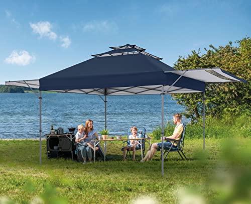 COOSHADE 10x17 Instant Canopy Tent 3-Tier Pop Up Canopy with Ventilation and Adjustable Dual Half Awnings(Navy Blue)