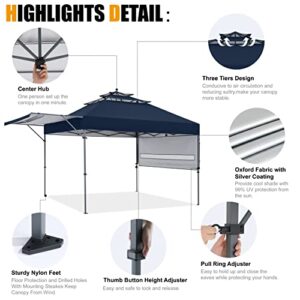 COOSHADE 10x17 Instant Canopy Tent 3-Tier Pop Up Canopy with Ventilation and Adjustable Dual Half Awnings(Navy Blue)