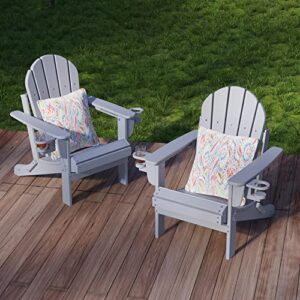 Sundale Outdoor Folding All Weather Heavy Duty Adirondack Chair with 2 Concealable Cup Holder and 1 Stylish Pillow/Cushion, Perfect for Outside Patio Garden Pool Yard Plastic Smoky Grey