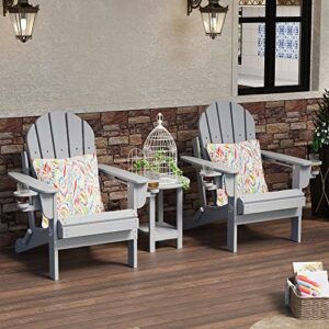 Sundale Outdoor Folding All Weather Heavy Duty Adirondack Chair with 2 Concealable Cup Holder and 1 Stylish Pillow/Cushion, Perfect for Outside Patio Garden Pool Yard Plastic Smoky Grey