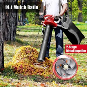 LawnMaster Red Edition BV1210 1201 Electric Blower Vacuum Mulcher 12 Amp 2-Speed Adjustment with Metal Impeller 240 MPH 380 CFM 14:1 Mulch Ratio