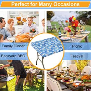 Vinyl Elastic Tablecloth for 6 ft Rectangle Table, Fitted Table Cover with Flannel Backing, 30'' x 72'' Waterproof Plastic Table Cloth with Daisy Floral Pattern, for Outdoor Picnics Dining Holiday