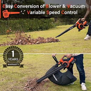 MAXLANDER 3 in 1 Cordless Leaf Blower & Vacuum with Bag, Brushless Battery Powered Leaf Vacuum Mulcher 40V 170MPH 330CFM 5 Speeds Leaf Blowers for Lawn Care 2 Pcs 4.0Ah Battery & Charger Included