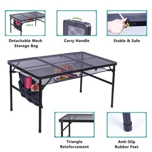 Nice C Table for Grill, Outdoor Picnic Folding Camping Table, Card Table Adjustable Height, Portable Mesh Bag Lightweight, Carry Handle for Outdoor, Beach, Indoor  (23.7” x 15.8” x 10.7”/22.3” Black)