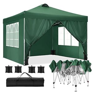 canopy 10×10 waterproof pop up canopy tent with 4 sidewalls outdoor event shelter tent for parties sun shade party commercial canopy with air vent carry bag(10×10 with 4 sides & 4 sandbags, green)