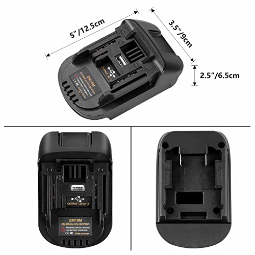 Alian DM18M Battery Adapter for Dewalt 20V for Milwaukee 18V Battery M18 Convert to for MAKITA Battery,for Makita Power Tools,with USB Charging