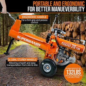 SuperHandy Log Splitter Portable 20 Ton Rapid Auto Return Ram System Bucher Gear Pump 7HP Engine Horizontal Full Beam Steel Wedge Firewood Splitting Forestry Harvesting