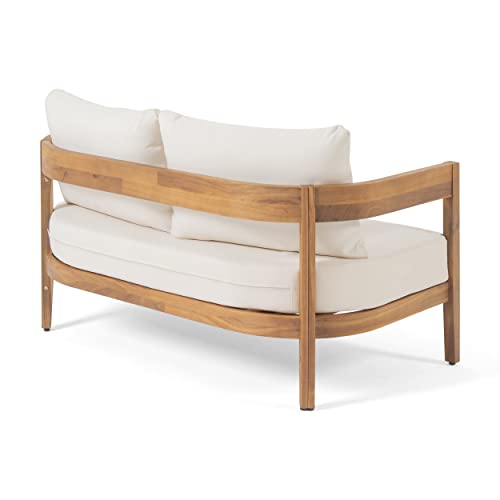 Christopher Knight Home Alina Outdoor Loveseat Set with Coffee Table, Teak Finish, Beige