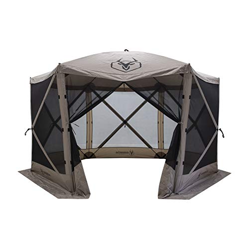 Gazelle G6 6-Sided 12 Foot x 12 Foot Pop Up Portable 8 Person Camping Gazebo Day Tent with Hub Design and Mesh Screen Windows, Desert Sand