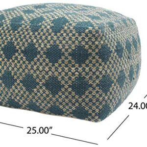 Christopher Knight Home Adagio Outdoor Boho Handcrafted Large Rectangular Pouf, Beige, Teal