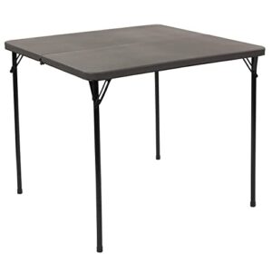 flash furniture 2.83-foot square bi-fold dark gray plastic folding table with carrying handle