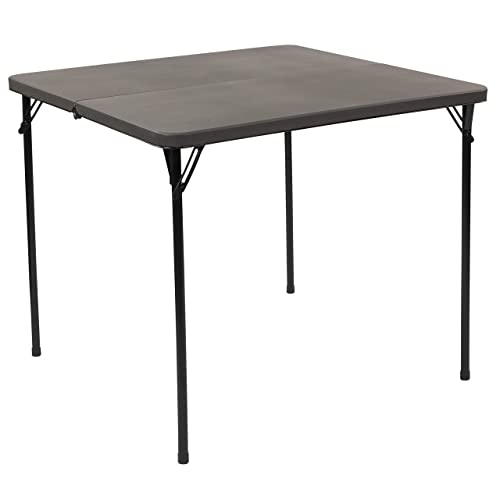 Flash Furniture 2.83-Foot Square Bi-Fold Dark Gray Plastic Folding Table with Carrying Handle