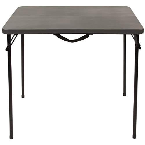 Flash Furniture 2.83-Foot Square Bi-Fold Dark Gray Plastic Folding Table with Carrying Handle