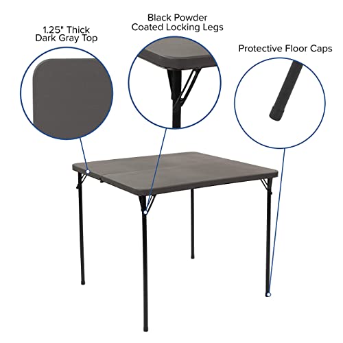 Flash Furniture 2.83-Foot Square Bi-Fold Dark Gray Plastic Folding Table with Carrying Handle