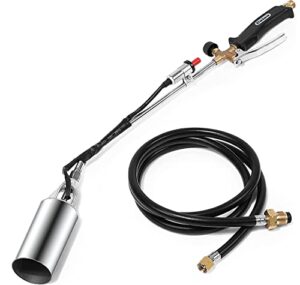 propane torch weed burner propane weed torch with turbo trigger push button igniter,blow torch high output 800,000 btu heavy duty flamethrower with 9.8ft hose for garden weeds,ice snow,roof,charcoal