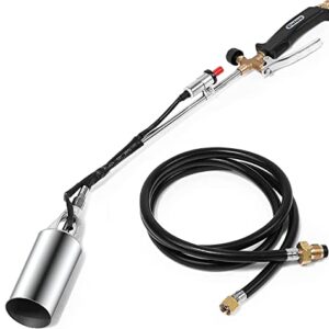 Propane Torch Weed Burner Propane Weed Torch with Turbo Trigger Push Button Igniter,Blow Torch High Output 800,000 BTU Heavy Duty Flamethrower with 9.8FT Hose for Garden Weeds,Ice Snow,Roof,Charcoal