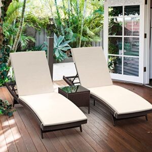 pamapic patio chaise lounge set 3 pieces, outdoor pool lounge chair with adjustable backrest and thickened cushion, patio lounge chair set for poolside backyard garden