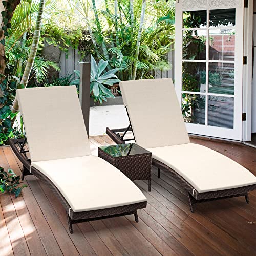 Pamapic Patio Chaise Lounge Set 3 Pieces, Outdoor Pool Lounge Chair with Adjustable Backrest and Thickened Cushion, Patio Lounge Chair Set for Poolside Backyard Garden