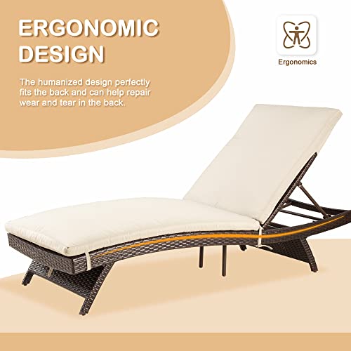 Pamapic Patio Chaise Lounge Set 3 Pieces, Outdoor Pool Lounge Chair with Adjustable Backrest and Thickened Cushion, Patio Lounge Chair Set for Poolside Backyard Garden