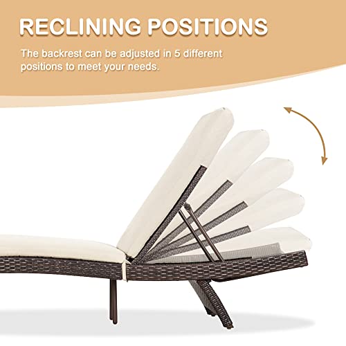 Pamapic Patio Chaise Lounge Set 3 Pieces, Outdoor Pool Lounge Chair with Adjustable Backrest and Thickened Cushion, Patio Lounge Chair Set for Poolside Backyard Garden