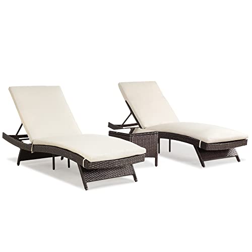 Pamapic Patio Chaise Lounge Set 3 Pieces, Outdoor Pool Lounge Chair with Adjustable Backrest and Thickened Cushion, Patio Lounge Chair Set for Poolside Backyard Garden