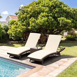 Pamapic Patio Chaise Lounge Set 3 Pieces, Outdoor Pool Lounge Chair with Adjustable Backrest and Thickened Cushion, Patio Lounge Chair Set for Poolside Backyard Garden