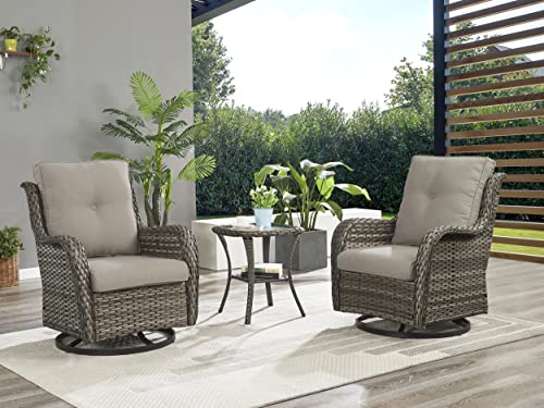 Patio Tables Wicker Side Table - Rattan End Table with Glass Top for Outdoor Outside Patio Porch Deck Square Mixed-Grey