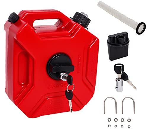 ATV Gas Can 1.3 Gallon with Mounting Bracket and Lock, 5L Oil Petrol Storage Cans Spare Emergency Backup Tanks,for SUV ATV Motorcycle Gas Can