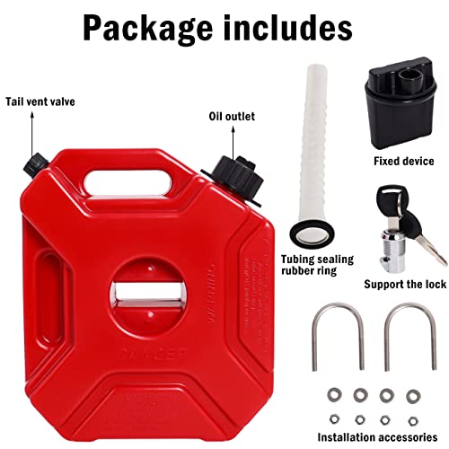 ATV Gas Can 1.3 Gallon with Mounting Bracket and Lock, 5L Oil Petrol Storage Cans Spare Emergency Backup Tanks,for SUV ATV Motorcycle Gas Can