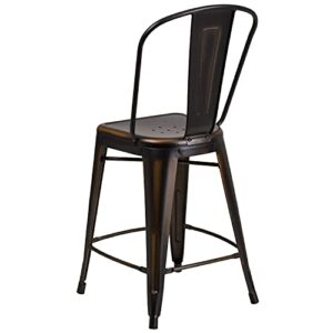 EMMA + OLIVER Commercial Grade 24" H Distressed Copper Metal Indoor-Outdoor Counter Stool