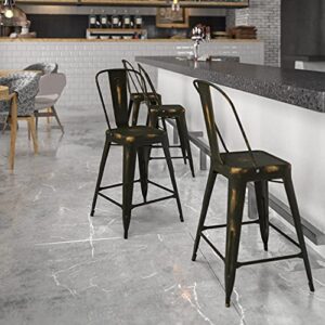 EMMA + OLIVER Commercial Grade 24" H Distressed Copper Metal Indoor-Outdoor Counter Stool