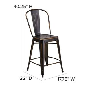 EMMA + OLIVER Commercial Grade 24" H Distressed Copper Metal Indoor-Outdoor Counter Stool