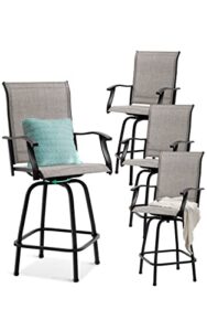 jinlly outdoor swivel bar stools set of 4, patio height bar stool chairs with metal frame and textilene fabric, 30 inch garden counter height swivel bistro high barstools, grey