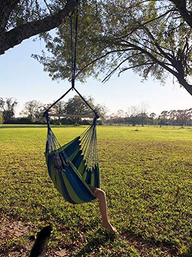 Ankwell Hammock Chair Hanging Rope Swing Seat - 2 Cushions Included - Max 330 Lbs - Quality Cotton Weave for Indoor or Outdoor Spaces (Green-Blue)