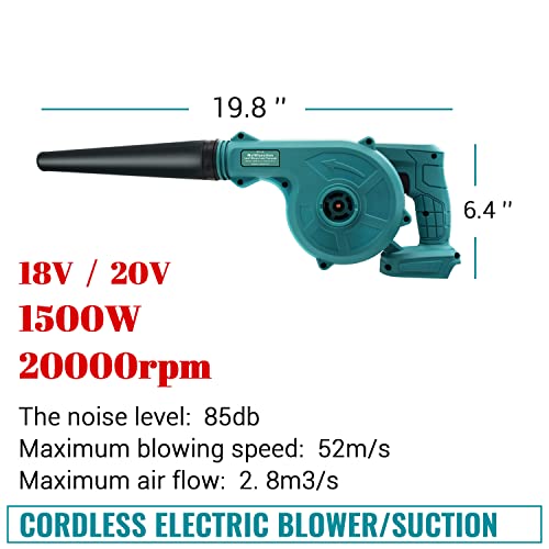 WAITHOME Cordless Portable Strong Electric Leaf Air Blower Suction(5 Fittings) Key Force Compatible with Makita 18V/20V Battery(Tool ONLY), Strong Motor, for Dust, Snow, Yard Cleaning