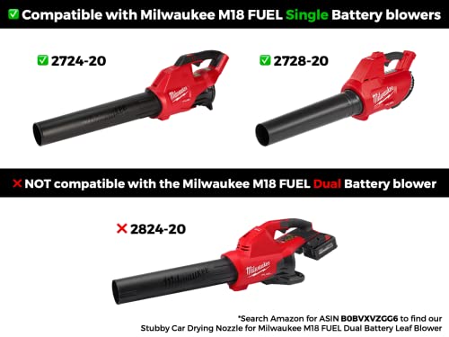 Stubby Nozzle Co. STUBBY Car Drying Nozzle for Milwaukee M18 Fuel Single Battery Leaf Blowers (2724-20 and 2728-20)