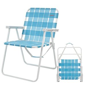#wejoy lightweight folding webbed beach chairs for adults lawn chair webbing high beach chair backpacking portable outdoor chairs with shoulder strap for camping, patio garden concert sand, blue/grey