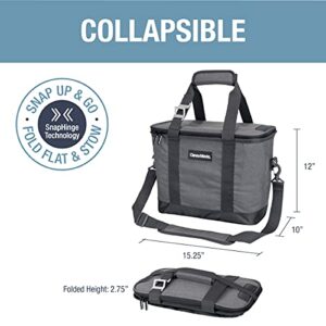 CleverMade Collapsible Cooler Bag with Shoulder Strap: Insulated Leakproof 30 Can Portable Soft Beverage-Tote with Bottle Opener for Camping, Lunch, Beach, Picnic; Grey/Charcoal