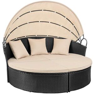 devoko patio furniture outdoor round daybed with retractable canopy wicker rattan separated seating sectional sofa for patio lawn garden backyard porch pool