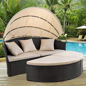 Devoko Patio Furniture Outdoor Round Daybed with Retractable Canopy Wicker Rattan Separated Seating Sectional Sofa for Patio Lawn Garden Backyard Porch Pool