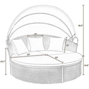 Devoko Patio Furniture Outdoor Round Daybed with Retractable Canopy Wicker Rattan Separated Seating Sectional Sofa for Patio Lawn Garden Backyard Porch Pool