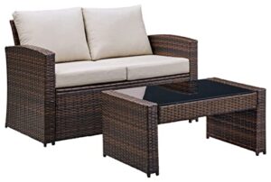 signature design by ashley east brook outdoor wicker loveseat with table set, brown