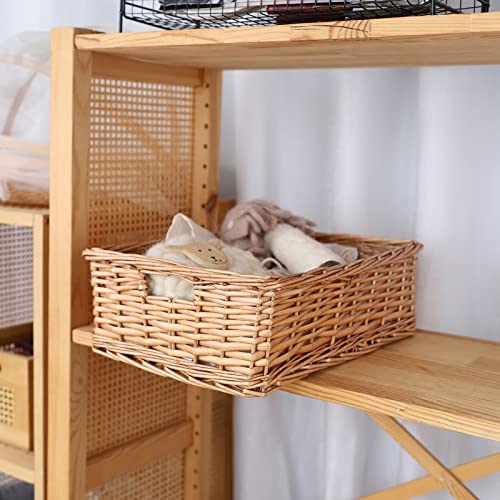 YAHUAN Rectangular Wicker Storage Basket Woven Rattan Basket with Handle, Baskets for Organizing Bathroom,Bedroom,Laundry Room,Pantry (Wicker)