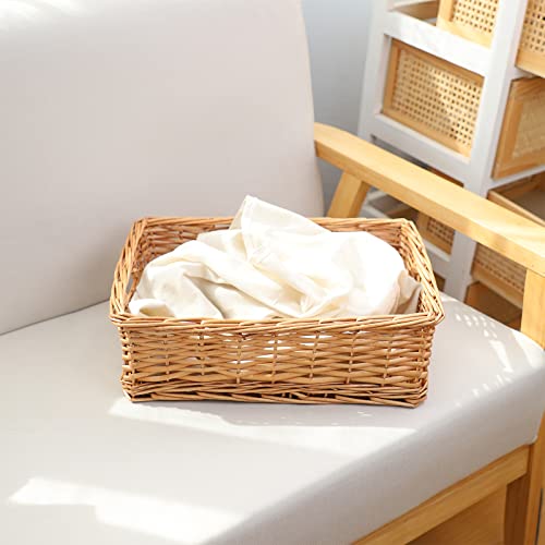 YAHUAN Rectangular Wicker Storage Basket Woven Rattan Basket with Handle, Baskets for Organizing Bathroom,Bedroom,Laundry Room,Pantry (Wicker)