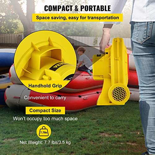 VEVOR Air Blower, 450W 0.6HP Inflatable Blower, Portable and Powerful Bounce House Blower, 1750Pa Commercial Air Blower Pump Fan, Used for Inflatable Bouncy Castle and Jump Slides, Yellow