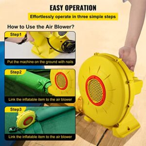 VEVOR Air Blower, 450W 0.6HP Inflatable Blower, Portable and Powerful Bounce House Blower, 1750Pa Commercial Air Blower Pump Fan, Used for Inflatable Bouncy Castle and Jump Slides, Yellow