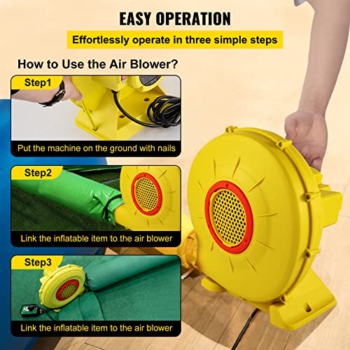 VEVOR Air Blower, 450W 0.6HP Inflatable Blower, Portable and Powerful Bounce House Blower, 1750Pa Commercial Air Blower Pump Fan, Used for Inflatable Bouncy Castle and Jump Slides, Yellow